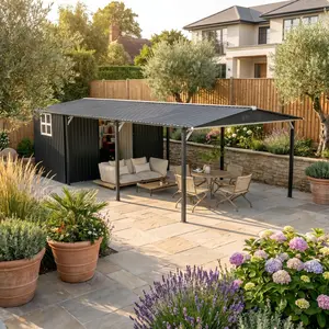 12x23 FT Heavy Duty Metal Carport/Garage, Steel Storage Shed with Sliding Door, UV-Protected Waterproof Sloped Roof, Reinforced for Car, Boat, Tractor, Farm Use