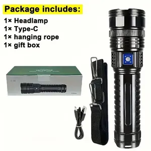 Super Bright LED Flashlight, 1 Most Powerful LED Flashlight, with COB Light, Built-in High Capacity Lithium Battery, Durable, Essential for Outdoor, Camping, and Fishing