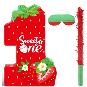 Strawberry 1st Birthday Piñata Summer Berry Piñata with Stick Blindfold Mask Confetti for Girls Theme Birthday Baby Shower Party Game Supplies Decor