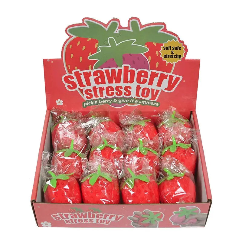 Decompression Squishy Stress Relief Toy: Strawberry-Shaped TPR Stress Reliever, Fidget Squishies, Soft Chewy Q-Elastic Sensory Friendly Squeeze Toy