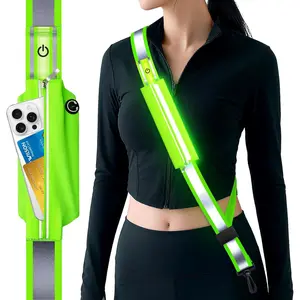 LED Reflective Belt Sash, Rechargeable LED Light Night Safety Walking Gear, High Visibility Adjustable Reflective Gear for Runners Walkers Cyclists at Night (Green)