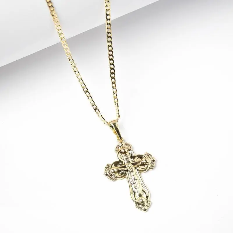 14K Gold Laminated Virgin Mary Heart Medallion Necklace with Elegant Cross Pendant for Religious Jewelry Lovers