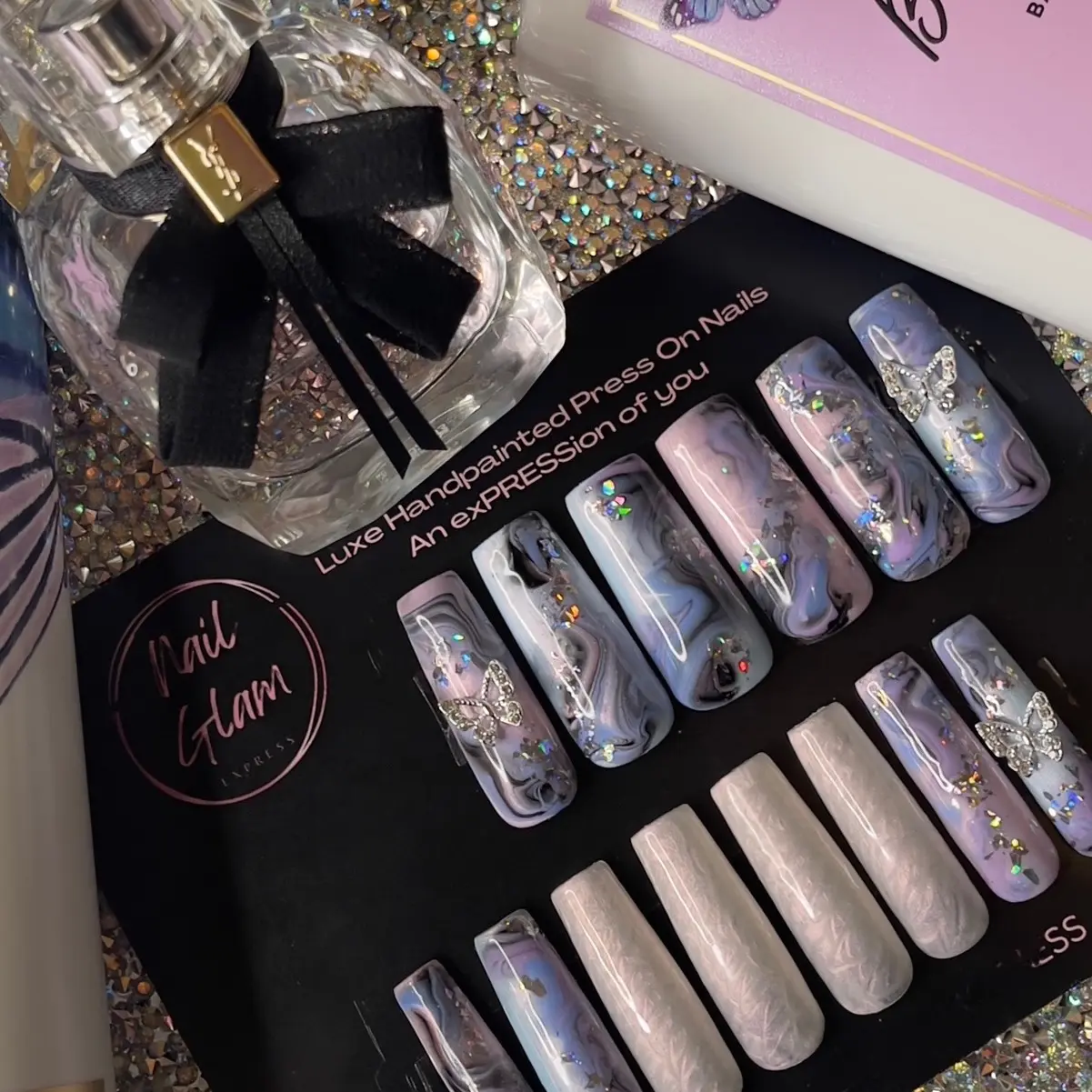 Butterfly Marble Press on Nails