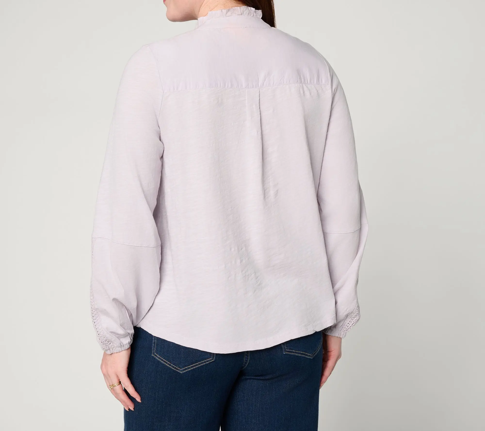LOGO Lavish by Lori Goldstein 100% Cotton Long Sleeve Woven Blouse