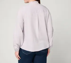 LOGO Lavish by Lori Goldstein 100% Cotton Long Sleeve Woven Blouse