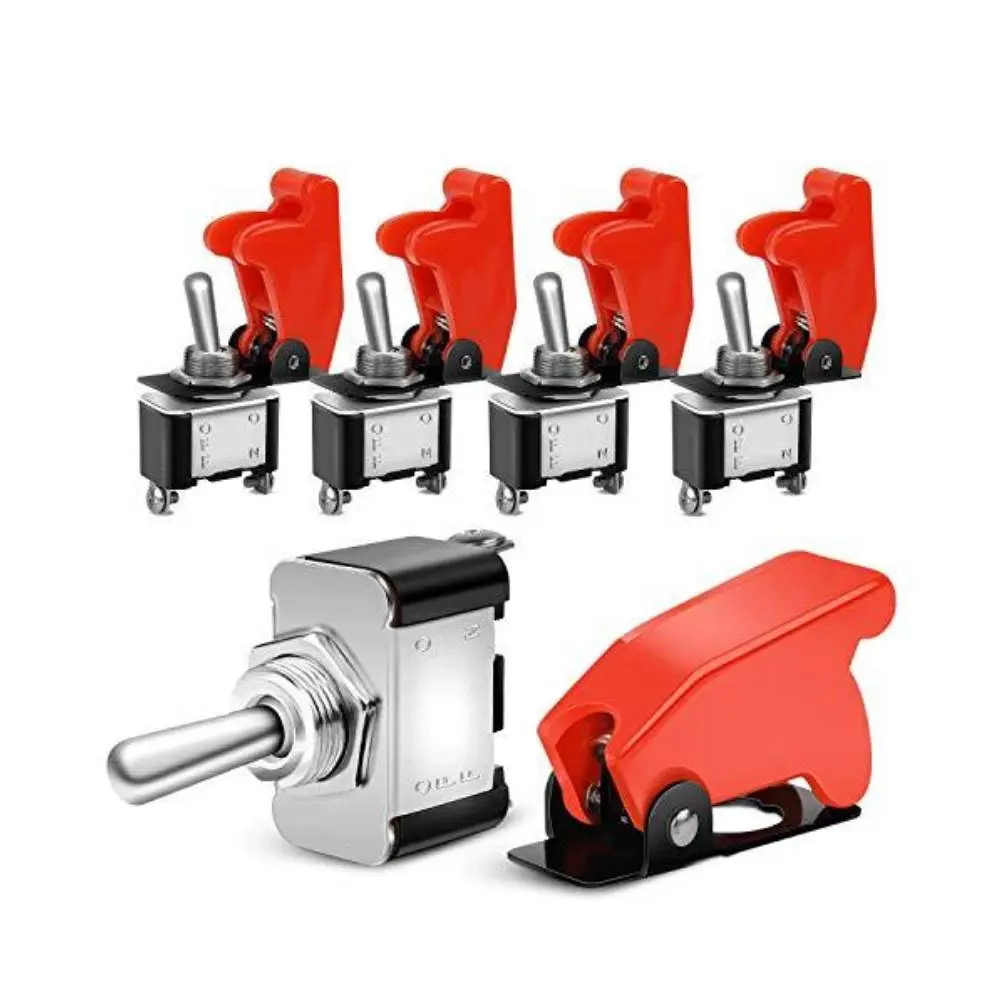 Nilight 5 Pcs Heavy Duty SPST ON/Off Rocker Toggle Switches, 12V-20A 2 Terminal Pins, 12mm Mounting Hole Diameter, Red Safety Covers, Easy Install for Trucks, Critical Lights, Olives