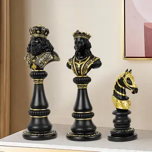 Royal Chess Resin Set, 3 Counts/set Handcrafted King, Queen, and Knight Statues, Elegant Home Or Office Decor Ornaments, Ideal for Display in Living Room, Study, Art Figurine