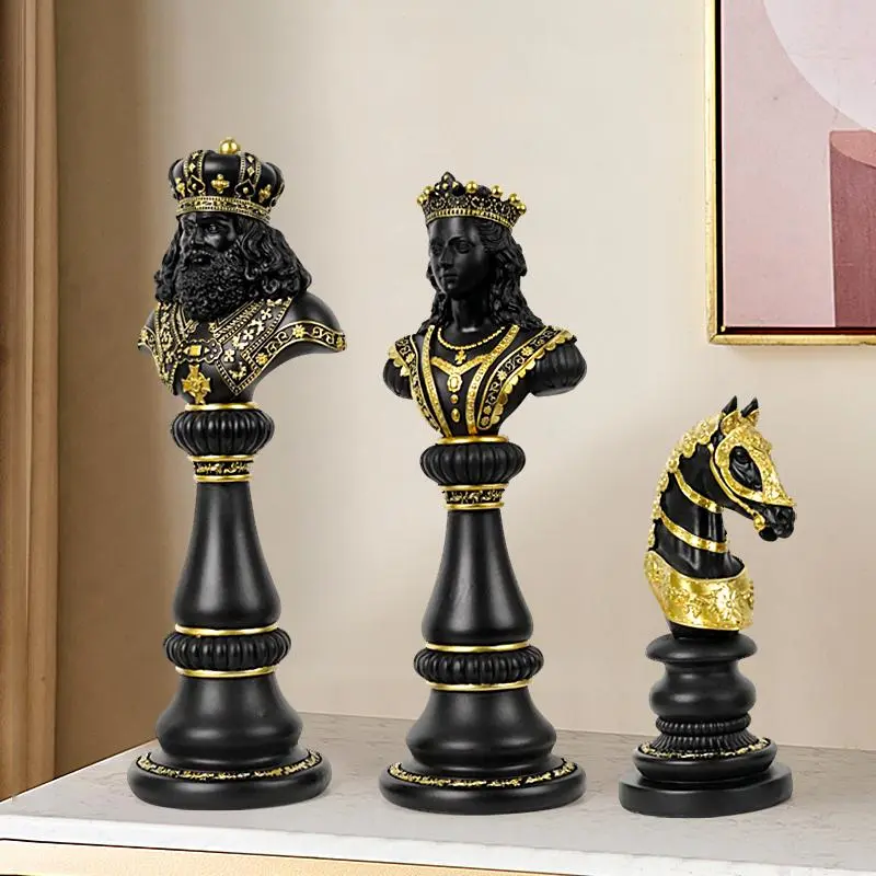 Royal Chess Resin Set, 3 Counts/set Handcrafted King, Queen, and Knight Statues, Elegant Home Or Office Decor Ornaments, Ideal for Display in Living Room, Study, Art Figurine, Resin Sculptures