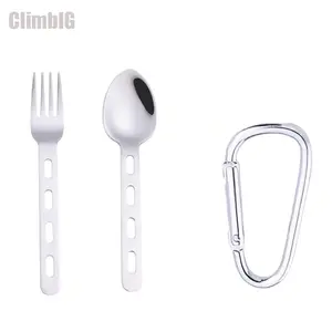 3-Piece Camping Cutlery Set: Stainless Steel Fork and Spoon with Carabiner – Portable, Reusable Outdoor Cutlery for Backpacking, Hiking, and Picnics
