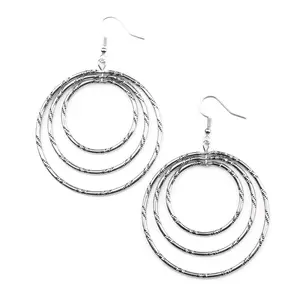 Silver Hoop Earrings for Women - Large Casual Style with Fish Hook Post, Metallic Finish, Simple Design