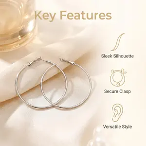Silver Large Hoop Earrings for Women Trendy Fashion Lightweight Hypoallergenic Jewelry for Daily Party Wear