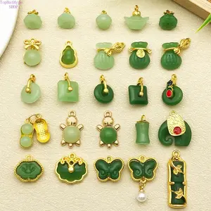 2026 25pcs Chinese Style Jade & Gold Plated Charms Set, Feng Shui Inspired Imitation Jade Pendants for  Jewelry Making, Craft Supplies for Necklaces, Bracelets & Earrings