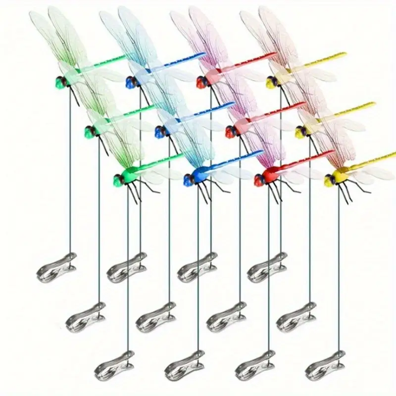 4PCS Outdoor Dragonfly Rod Clip, Garden Metal Dragonfly Clip. Natural Organic Concept, 3D Dragonfly Garden Decoration, Creative Home Accessories
