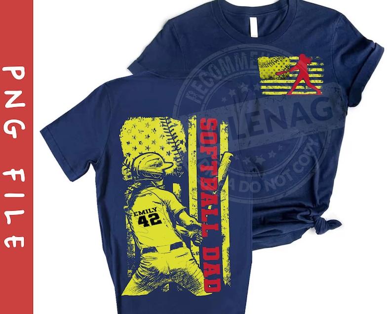 Softball American Flag Shirt, Customized Softball Dad Shirt, Father Daughter Gift, Custom Name And Number, Softball Dad Shirt, Father's Day Gift