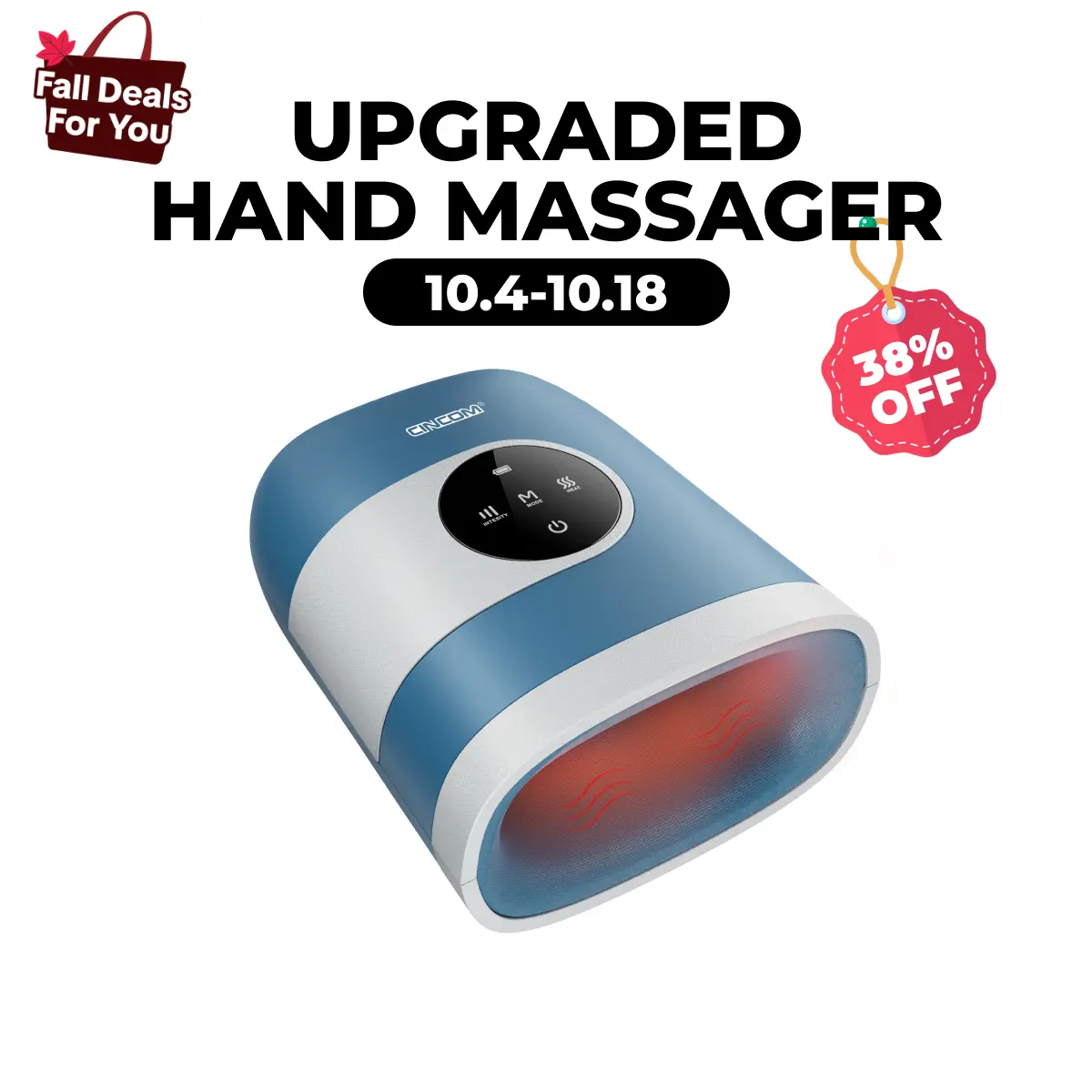 CINCOM Upgraded Hand Massager - USB Rechargeable, Battery Powered, Cordless Finger Soother with Comfort Warmth, Customizable Settings, for Adults' Selfcare & ABS Relief, Dorm Essential Gift