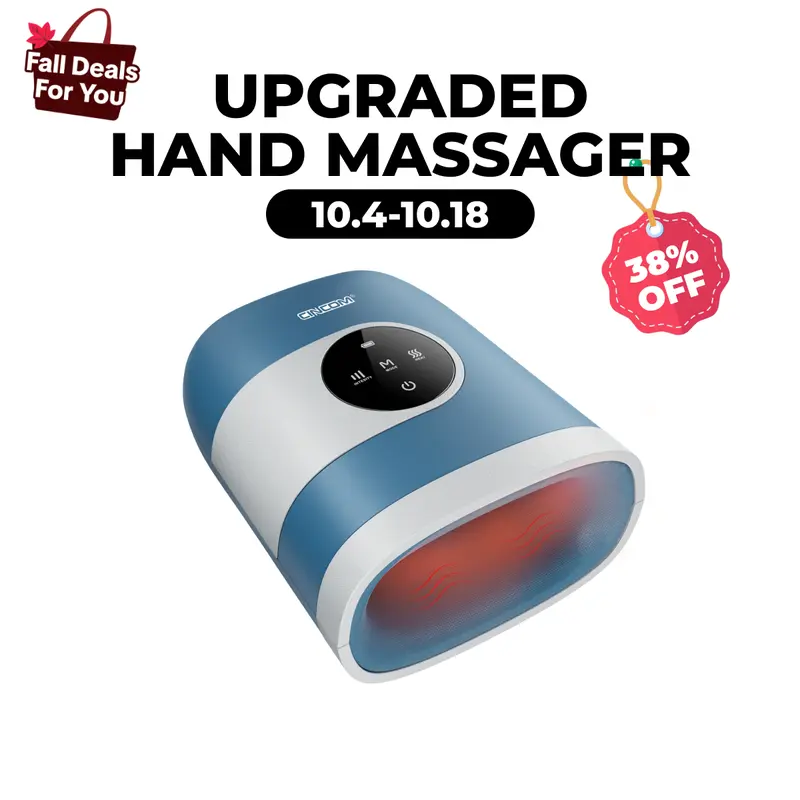 CINCOM Upgraded Hand Massager - USB Rechargeable, Battery Powered, Cordless Finger Soother with Comfort Warmth, Customizable Settings, for Adults' Selfcare & ABS Relief, Dorm Essential Gift