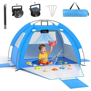 Baby Beach Tent with Solar-Powered Cooling Fan - UV-Resistant Toddler Beach Shelter & Portable Travel Shade Tent. A Baby Play Tent with a Built-in Ceiling Fan Canopy-An Essential Beach Accessory for Toddlers.