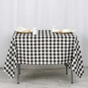 Polyester Square Tablecloth 70"x70" White/Black Checkered Buffalo Plaid Table Cover