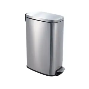 13 Gallon (50L) Slim Stainless Steel Trash Can – Space-Saving Kitchen Garbage Bin with Soft-Close Lid, Removable Inner Bucket, Ideal Indoor Waste Container for Kitchen, Bathroom, Office