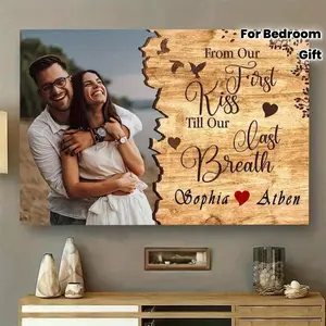 1pc Personalized Couple Photo Framed Framed Canvas Print - Custom Photo Upload for Wedding/Anniversary/Valentine's Gift - Custom Framed/framed Wrapped Framed Framed Canvas Picture - Upload Your O, Fathers's Day, Football Star, Independence Day, Juneteenth