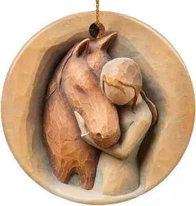 Christmas Ornament for Horse Lovers - Girl Love Horse, Printed Ceramic Ornament, Not a Carved Sculpture, Perfect Xmas Tree Decoration