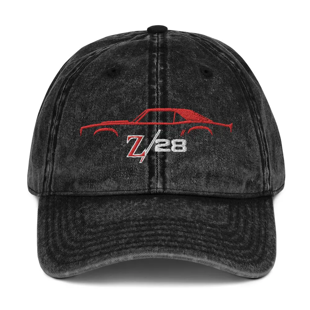 First Gen 1967 1968 1969 Chevy Camaro Z28 Red Outline Silhouette Embroidered hat for Classic Car Owners Vintage Cotton Twill Cap