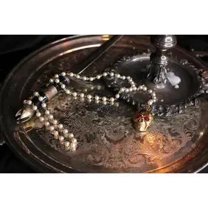 Gilded Skull Rosary Style Necklace
