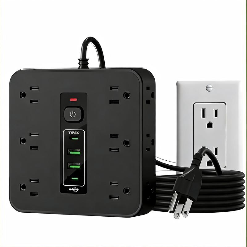 16-in-1 Surge Protector Outlet Power Panel, 0.96lb Portable Space-Saving Wall/Desktop Mount with Switch - 12 AC Outlets, 2 USB, 2 Type-C Ports, USB Multi Plug Expander for Office/Home, Father's Day Gift