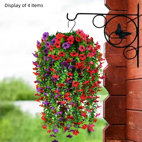 Artificial Eucalyptus Violet Vine Strip, 4 Counts/set Hanging Simulated Colorful Daisies, Decorative Flowers for Outdoor Garden Courtyard Balcony, Decoration, Outdoor Fake Flowers, Faux Hanging Plant