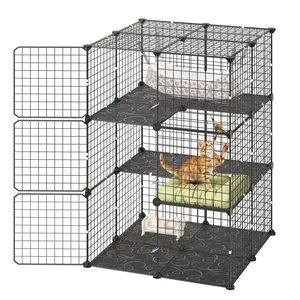 【SummerFinds】VEVOR Cat Cage 3-Tier 27.99"x27.99"x40.98" DIY Cat Playpen with Hammock, Indoor Enclosure Detachable Metal Wire Kennel Crate, Large Exercise Place Ideal for 1-2 Cats, Kittens and Small Animals, Black