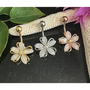 1 Piece Stunning CZ Gem Center Wire Flower Belly Button Ring Navel / Naval Belly Ring - 14g - 10mm