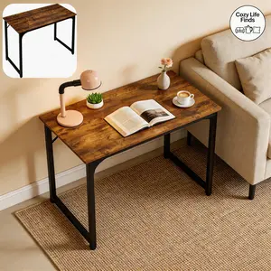 39inch Foldable Computer Desk - foldable desk,Compact Modern Office Writing Workstation, Steel Frame, P2 Particle Material, Easy Setup, Oak Finish, Apartment Furniture for Small Home Offices