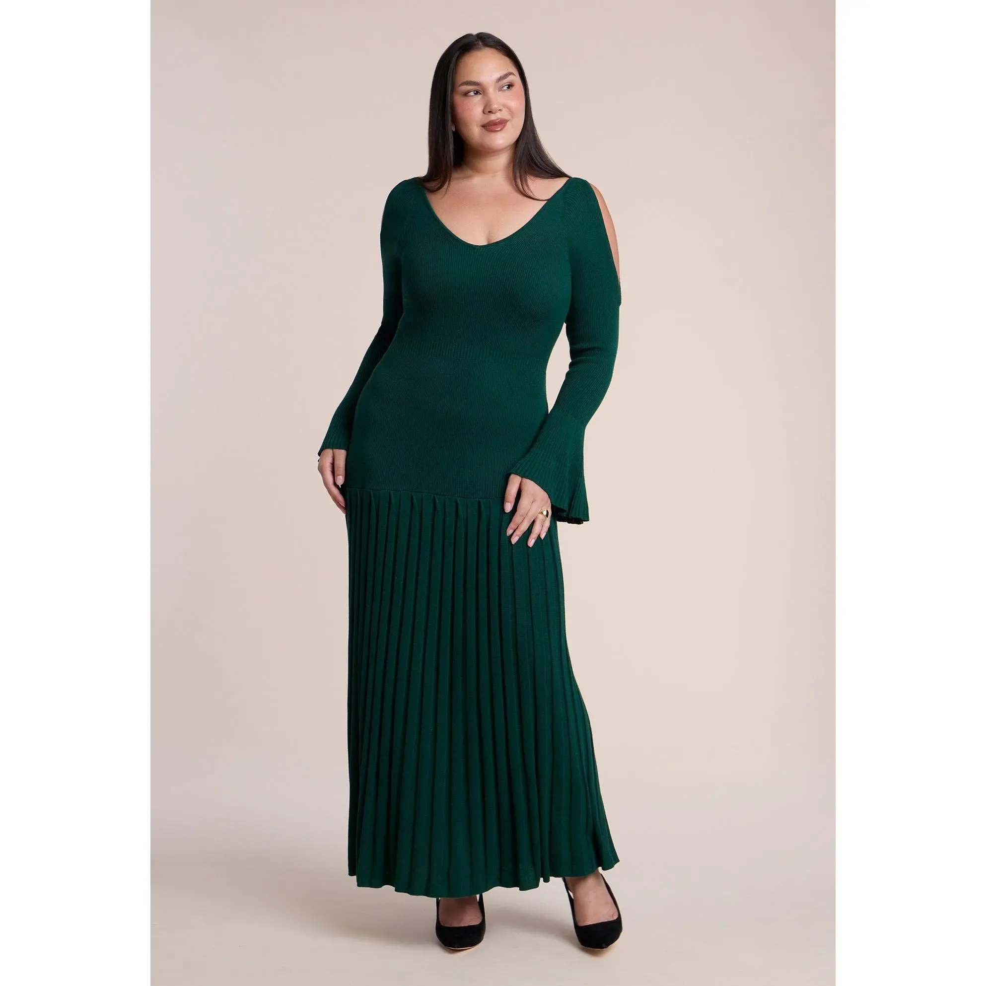 ELOQUII Women's Plus Size Pleated Sweater Maxi Dress