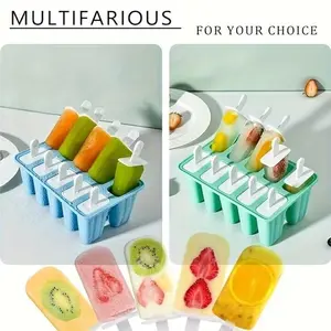 12-Cavity Silicone Popsicle Molds, Easy Release with Reusable Sticks, Funnel & Cleaning Brush, Perfect for Homemade Ice Pops, Fruit Infusions & Party Treats