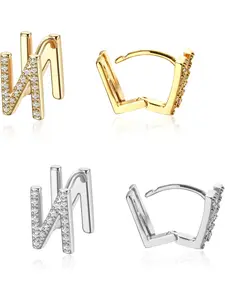 2 Pairs Initial Stud Earrings for Women 14K Gold Plated 26 Letters N Alphabet Earrings Christmas Gift