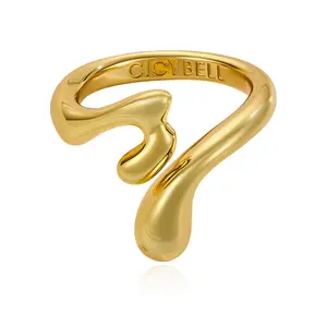 Cicy Bell 18k Gold Plated Rings for Women Trendy Irregular Waterdrop Melting Liquid Statement Chunky Ring Minimalis Jewelry Gifts