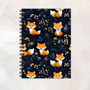 1PC A5 Cute Fox Forest Coil Notebook, Student Diary Journal, Dual Wire Binding, 360° Flip Cover, Adorable Fox & Plant Floral Pattern