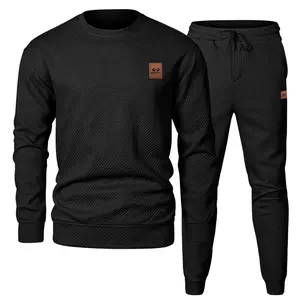 Men's 2 Piece Sweatsuits Outfits Casual Crewneck Jacquard Sweatshirt Joggers Set High Quality Fabric Classic Design for Fall Winter Spring