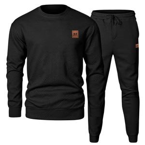 Men's 2 Piece Sweatsuits Outfits Casual Crewneck Jacquard Sweatshirt Joggers Set High Quality Fabric Classic Design for Fall Winter Spring