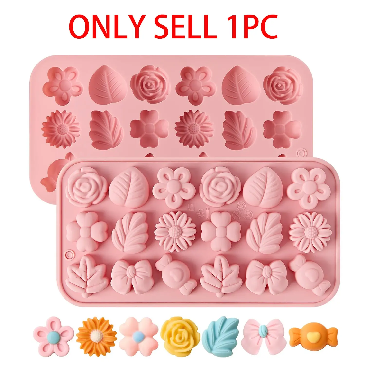 1pc Silicone Chocolate Candy Bakeware Molds, 18 Hole Flower Shape Leaf Molds for Candy Cake Decoration DIY Soap Jello Pudding Biscuit Ice Molds Desserts Making, Silicone Baking Mold