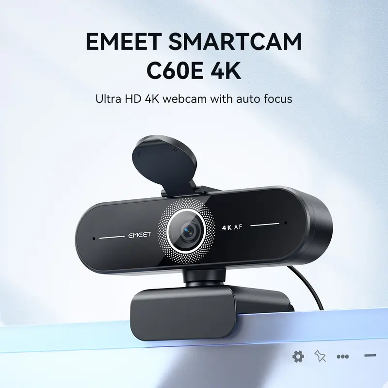 EMEET C60E 4K Ultra HD USB Computer Webcam - Auto Focus, 73° FOV, 4K@30fps, 1080P@60fps, Auto Light Correction, Plug & Play, Privacy Cover for Switch2 Computers, PC Gaming & Streaming Accessories