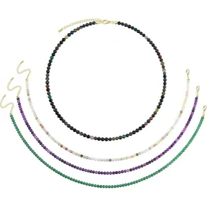 4PCS Beaded Necklaces for Women Trendy - 4MM Natural Beaded Choker Necklace Healing Gemstone Necklaces Chakra Crystal Necklace Jewelry Gifts