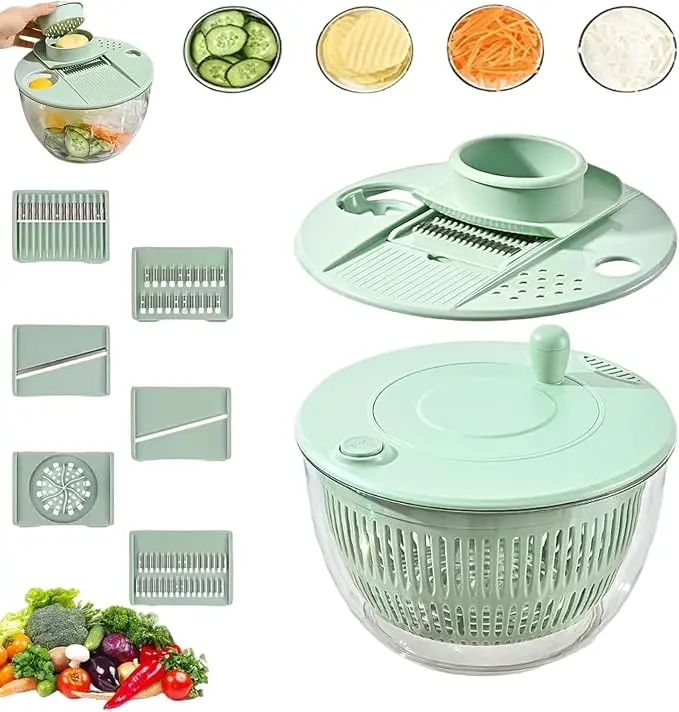 EasyCooking Food Prep Vegetable Slicer Chopper - Multiple Blades for Different Shapes, Lightweight Rotating Basket, Convenient Kitchen Tool (No Extra Cutting Board)