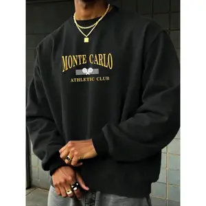 Men's Plain Monte Carlo Athletic Club Print Sweatshirt, Street Fashion Casual Regular Fit Long Sleeve Pullover for Daily Wear, Men's Clothes for All Seasons, Hoodie