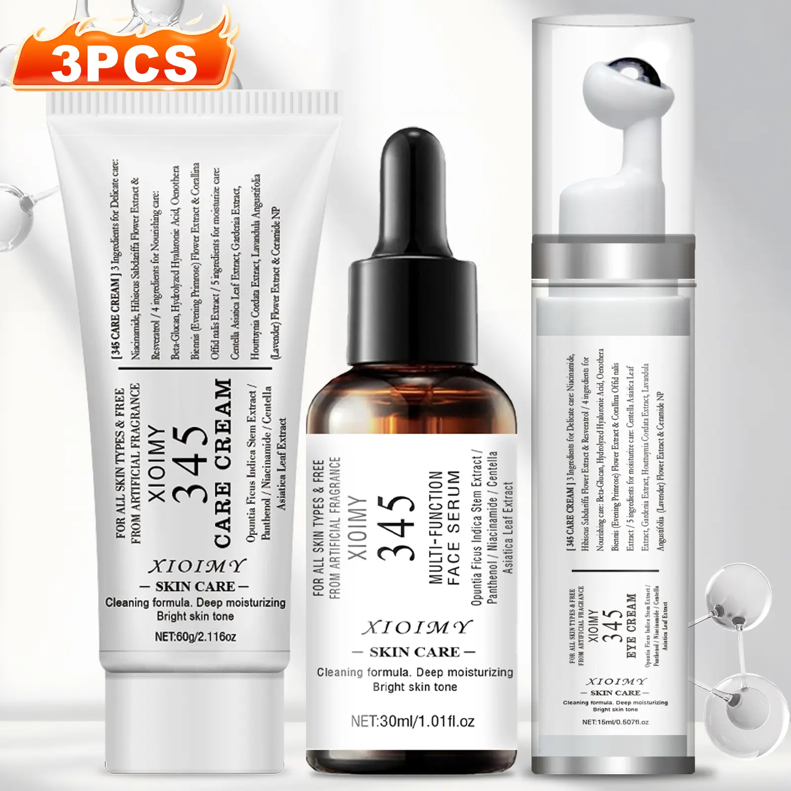 3-Piece Facial Hydrating Moisturizing Care Set with Cream, Serum & Eye Cream, Ultimate Glow Kit, Enriched with Niacinamide and Hyaluronic Acid, Daily Skincare Routine Kit, Hydration Care Set, Face Care Kit