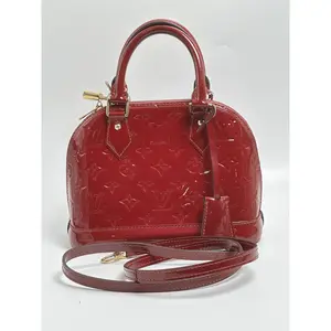 Pre-owned Louis Vuitton leather Shoulder Bags Alma BB Monogram Vernis Satchel Shoulder Bag Rouge Fauviste SH379LV