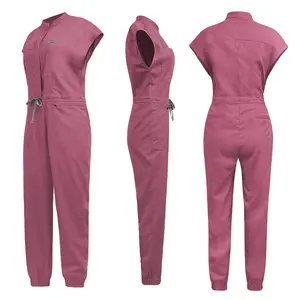 Stylish Zip-Up Scrubs Jumpsuit - Premium Stand Collar Nurse Workwear Female Work Uniform