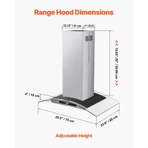 VEVOR Range Hood, 30 inch Chimney-Style Ceiling Mount Vent, 800 CFM Stainless Steel Kitchen Stove Hood with Gesture Touch Control, LED Light, Baffle Filters, Ducted/Ductless Convertible