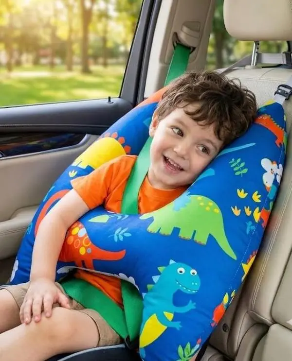 Kids Car Neck Pillow with Belt Cushion, Travel Pillow for Kids, Prevent Head Leaning, Toddler Neck Support Pillow, Soft Plush Dinosaur Design for Long Distance Travel