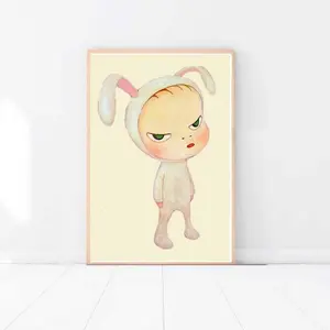 [Sale Off Up To 57%] [No Frame] Yoshitomo Nara Art Poster White Bunny Canvas Wall Decoration